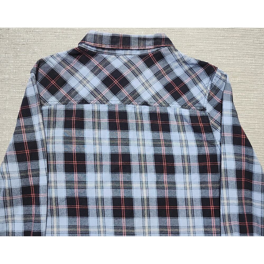 By Junkfood Plaid Flannel Shirt Mens Large Blue Black Long Sleeve Button Up - Picture 9 of 11